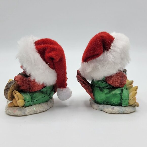 Vintage 1996 Christmas Card ENESCO Cardinal Bird Figurine Set Of 2 Santa Hats - Picture 7 of 14